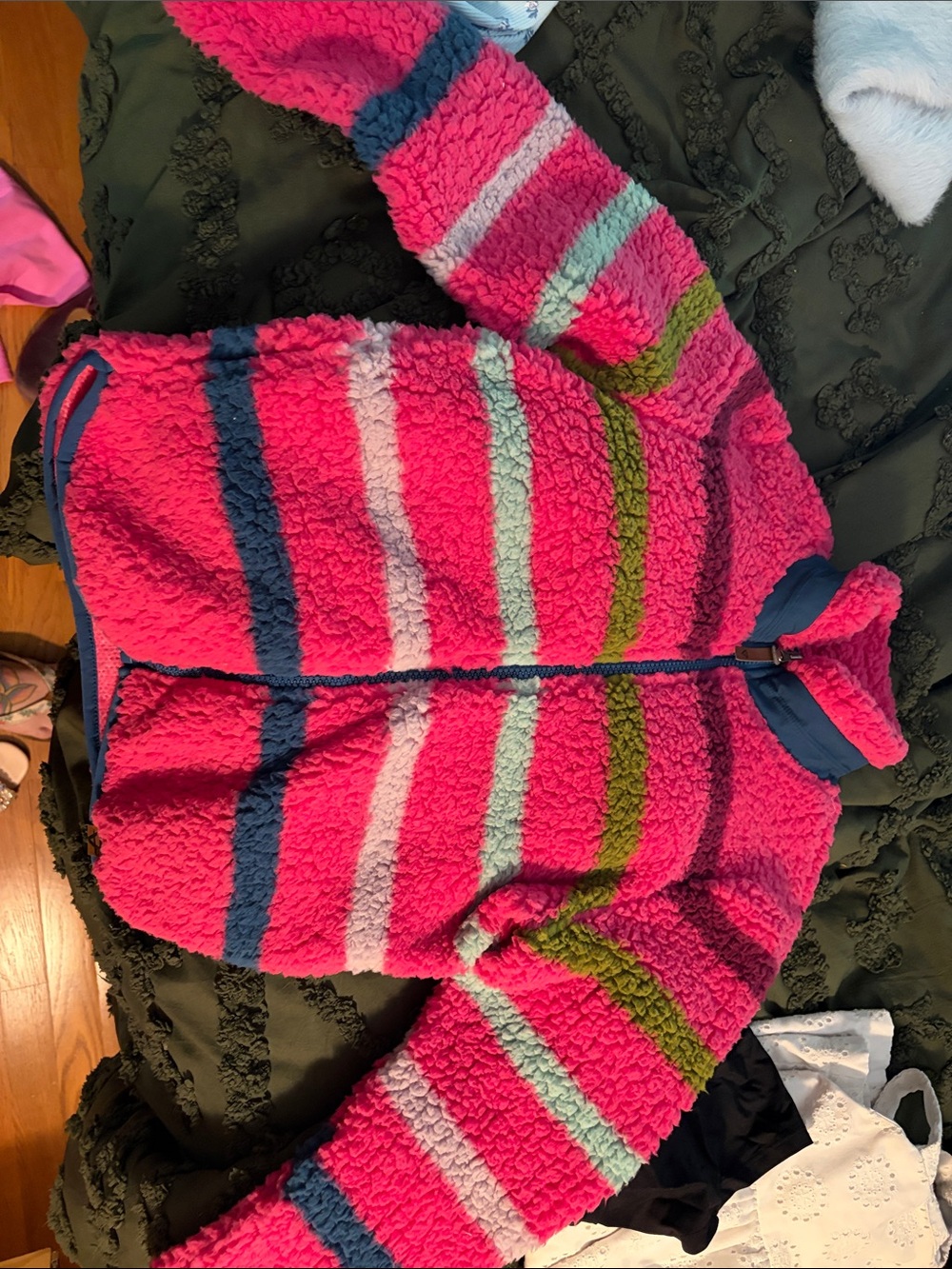 Striped Pink Sherpa Zip Jacket